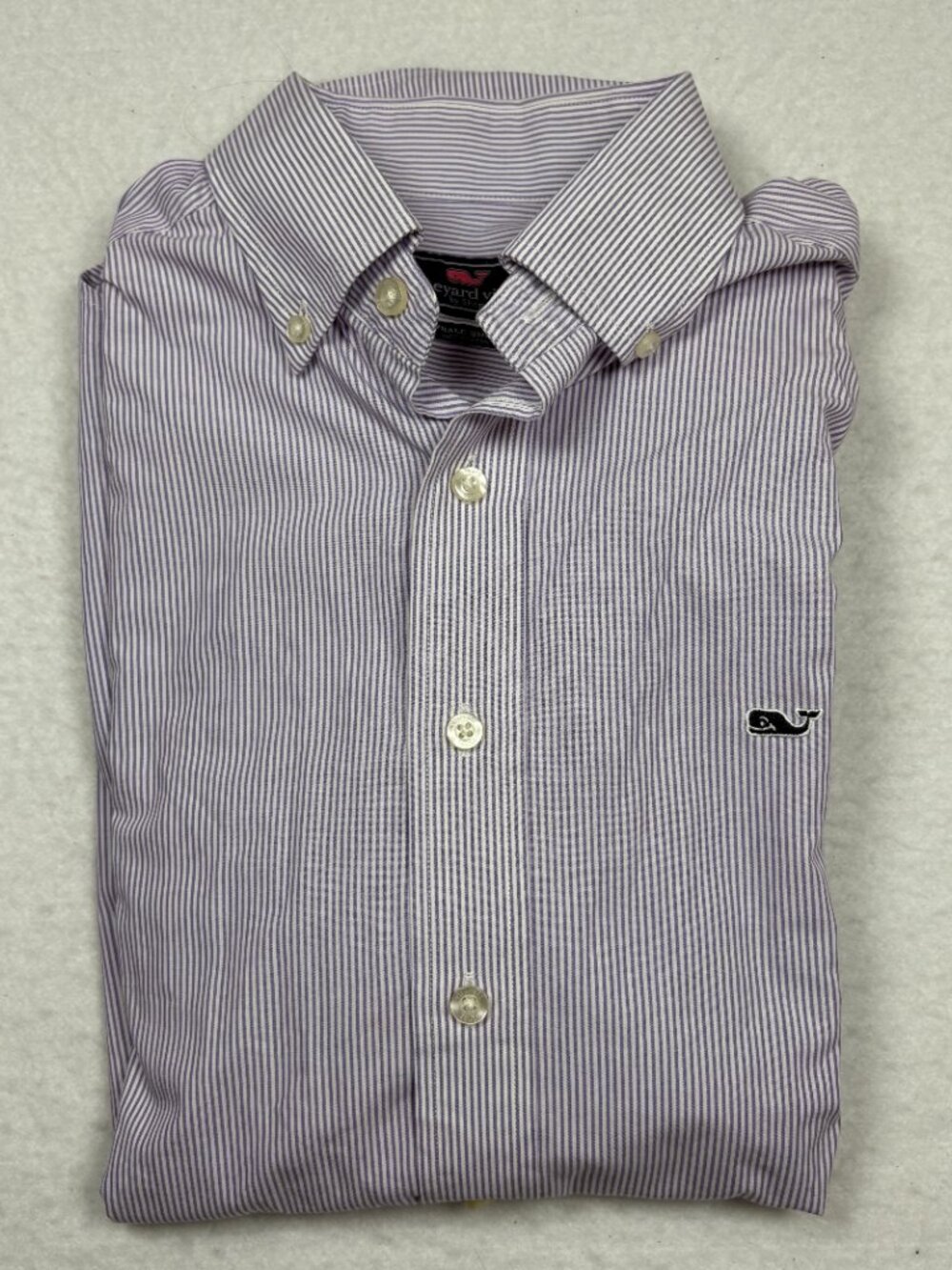 Vineyard Vines Purple White Striped Button-Down Whale Shirt Preppy Coastal S